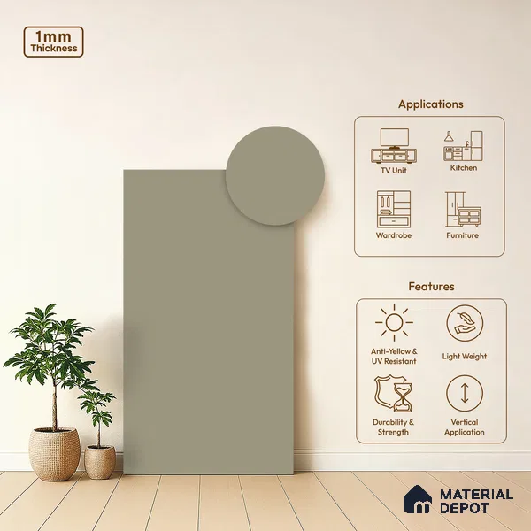 Warm Grey Solid Colors Look LM 03025 Linen Hex 8 ft x 4 ft Zero Soft Matt Finish Decorative Laminate - 1 mm | Suitable for Living Room, Kitchen, Office