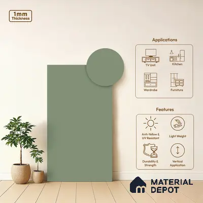 Cool Grey Solid Colors Look LM 03029 Aspire 8 ft x 4 ft Zero Soft Matt Finish Decorative Laminate - 1 mm | Suitable for Living Room, Kitchen, Office
