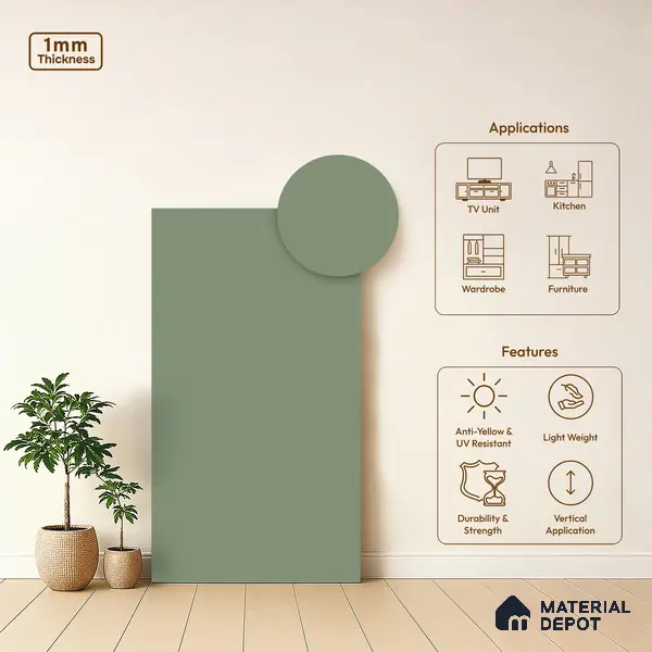 Cool Grey Solid Colors Look LM 03029 Aspire 8 ft x 4 ft Zero Soft Matt Finish Decorative Laminate - 1 mm | Suitable for Living Room, Kitchen, Office