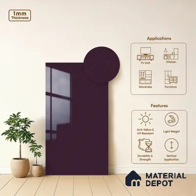 Purple Solid Colors Look LM 03038 Metallic Dark Purple 8 ft x 4 ft Metallic Glossy Finish Decorative Laminate - 1 mm | Suitable for Living Room, Kitchen, Office