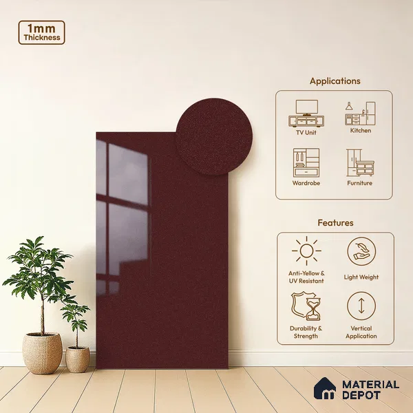 Metallic Chocolate Brown Solid Colors Look LM 03039 Metallic Choco 8 ft x 4 ft Metallic Glossy Finish Decorative Laminate - 1 mm | Suitable for Living Room, Kitchen, Office