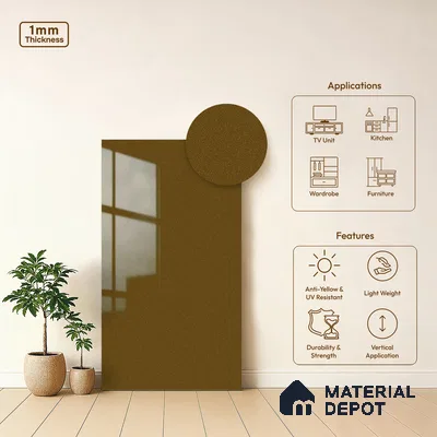 Metallic Coffee Brown Solid Colors Look LM 03041 Metallic Coffee 8 ft x 4 ft Metallic Glossy Finish Decorative Laminate - 1 mm | Suitable for Living Room, Kitchen, Office