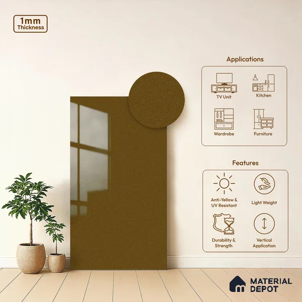 Metallic Coffee Brown Solid Colors Look LM 03041 Metallic Coffee 8 ft x 4 ft Metallic Glossy Finish Decorative Laminate - 1 mm | Suitable for Living Room, Kitchen, Office