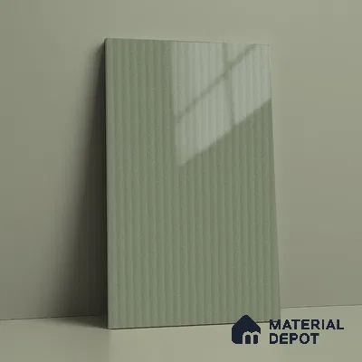 Dusty Sage Green Fluted Solid Color Look LM 15488 Duff 8 ft x 4 ft Glossy Finish Decorative Laminate - 1 mm | Suitable for TV Unit, Wardrobe, Kitchen Cabinets