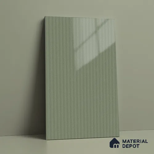 Dusty Sage Green Fluted Solid Color Look LM 15488 Duff 8 ft x 4 ft Glossy Finish Decorative Laminate - 1 mm | Suitable for TV Unit, Wardrobe, Kitchen Cabinets