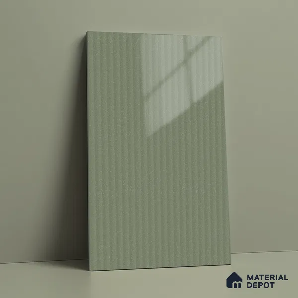 Dusty Sage Green Fluted Solid Color Look LM 15488 Duff 8 ft x 4 ft Glossy Finish Decorative Laminate - 1 mm | Suitable for TV Unit, Wardrobe, Kitchen Cabinets