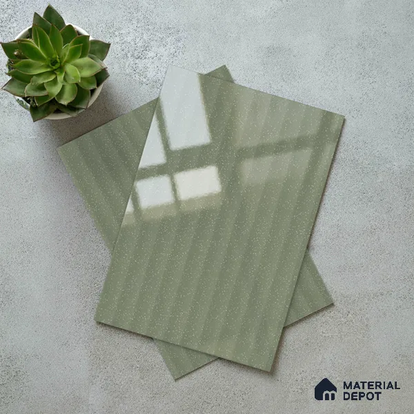 Dusty Sage Green Fluted Solid Color Look LM 15488 Duff 8 ft x 4 ft Glossy Finish Decorative Laminate - 1 mm | Suitable for TV Unit, Wardrobe, Kitchen Cabinets
