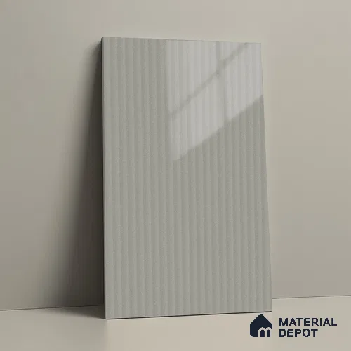 Spartan Grey Fluted Solid Color Look LM 15486 Spartan 8 ft x 4 ft Glossy Finish Decorative Laminate - 1 mm | Suitable for TV Unit, Wardrobe, Kitchen Cabinets