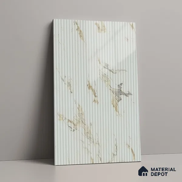 Marble Fluted Look LM 15554 Creamy Venetino 8 ft x 4 ft Glossy Finish Decorative Laminate - 1 mm | Suitable for TV Unit, Wardrobe, Kitchen Cabinets