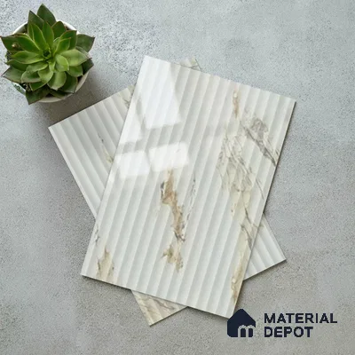 Marble Fluted Look LM 15554 Creamy Venetino 8 ft x 4 ft Glossy Finish Decorative Laminate - 1 mm | Suitable for TV Unit, Wardrobe, Kitchen Cabinets