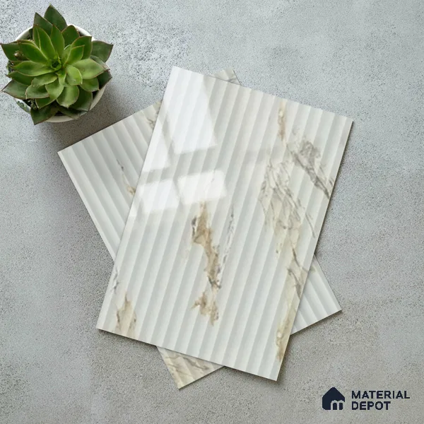 Marble Fluted Look LM 15554 Creamy Venetino 8 ft x 4 ft Glossy Finish Decorative Laminate - 1 mm | Suitable for TV Unit, Wardrobe, Kitchen Cabinets