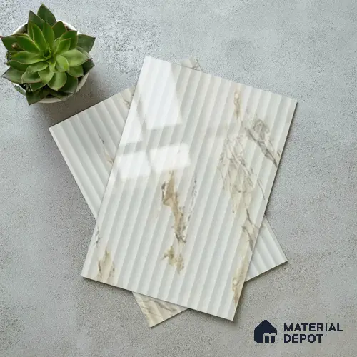 Marble Fluted Look LM 15554 Creamy Venetino 8 ft x 4 ft Glossy Finish Decorative Laminate - 1 mm | Suitable for TV Unit, Wardrobe, Kitchen Cabinets