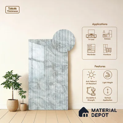 Marble Fluted Look LM 15496 Golden Vein Stone 8 ft x 4 ft Glossy Finish Decorative Laminate - 1 mm | Suitable for TV Unit, Wardrobe, Kitchen Cabinets