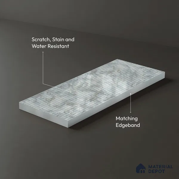 Marble Fluted Look LM 15496 Golden Vein Stone 8 ft x 4 ft Glossy Finish Decorative Laminate - 1 mm | Suitable for TV Unit, Wardrobe, Kitchen Cabinets