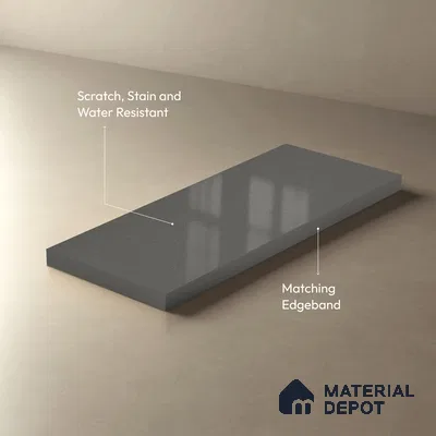 Solid Colors Look LM 15491 Steel Grey 8 ft x 4 ft High Gloss Finish Decorative Laminate - 1 mm | Suitable for Living Room, Kitchen, Office