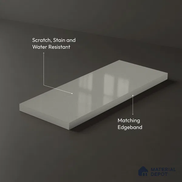 Solid Colors Look LM 15487 Spartan Grey 8 ft x 4 ft High Gloss Finish Decorative Laminate - 1 mm | Suitable for Living Room, Kitchen, Office