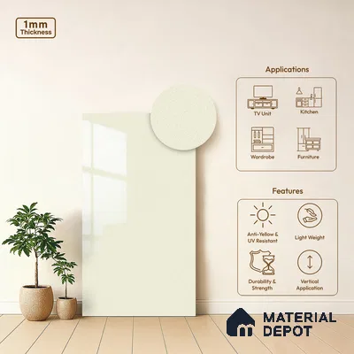 Solid Colors Look LM 15481 Ivory 8 ft x 4 ft High Gloss Finish Decorative Laminate - 1 mm | Suitable for Living Room, Kitchen, Office