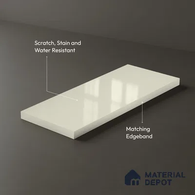 Solid Colors Look LM 15481 Ivory 8 ft x 4 ft High Gloss Finish Decorative Laminate - 1 mm | Suitable for Living Room, Kitchen, Office