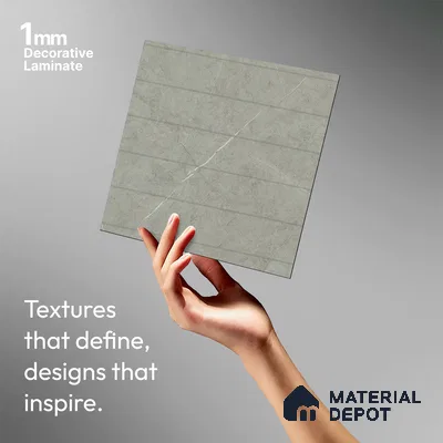 Grey Marble Look LM 02807 Cementro Light 8 ft x 4 ft Thermal Stone Edge Finish Decorative Laminate - 1 mm | Suitable for TV Unit, Wardrobe, Kitchen Cabinets