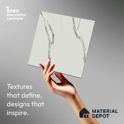 White Marble Look LM 02829 White Carrara 8 ft x 4 ft Stonem Finish Decorative Laminate - 1 mm | Suitable for TV Unit, Wardrobe, Kitchen Cabinets