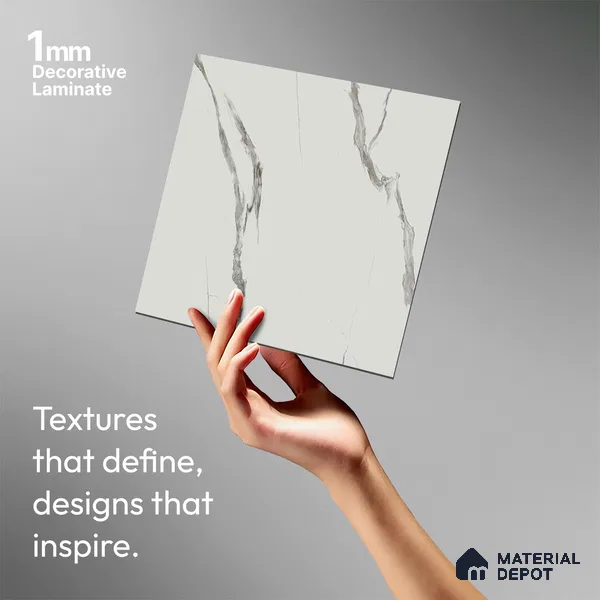 White Marble Look LM 02829 White Carrara 8 ft x 4 ft Stonem Finish Decorative Laminate - 1 mm | Suitable for TV Unit, Wardrobe, Kitchen Cabinets