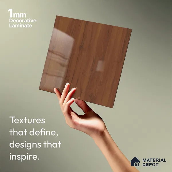 Wooden Look LM 02956 Cinnamon 8 ft x 4 ft High Gloss Finish Decorative Laminate - 1 mm | Suitable for TV Unit, Wardrobe, Kitchen Cabinets