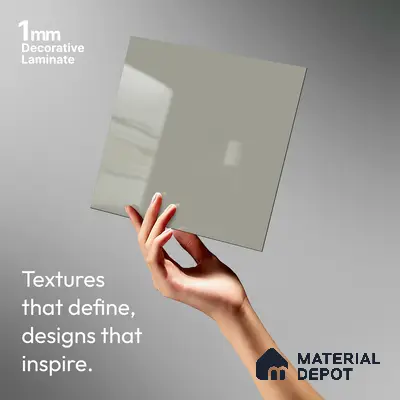 Grey Solid Colors Look LM 03032 Light Grey 8 ft x 4 ft Extra Glossy Finish Decorative Laminate - 1 mm | Suitable for Living Room, Kitchen, Office