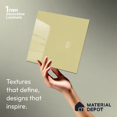 Creamy Beige Solid Colors Look LM 03034 Creama 8 ft x 4 ft Extra Glossy Finish Decorative Laminate - 1 mm | Suitable for Living Room, Kitchen, Office
