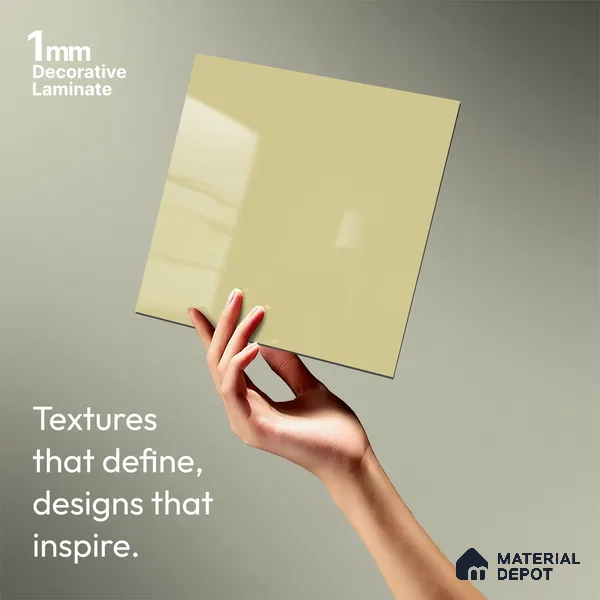 Creamy Beige Solid Colors Look LM 03034 Creama 8 ft x 4 ft Extra Glossy Finish Decorative Laminate - 1 mm | Suitable for Living Room, Kitchen, Office