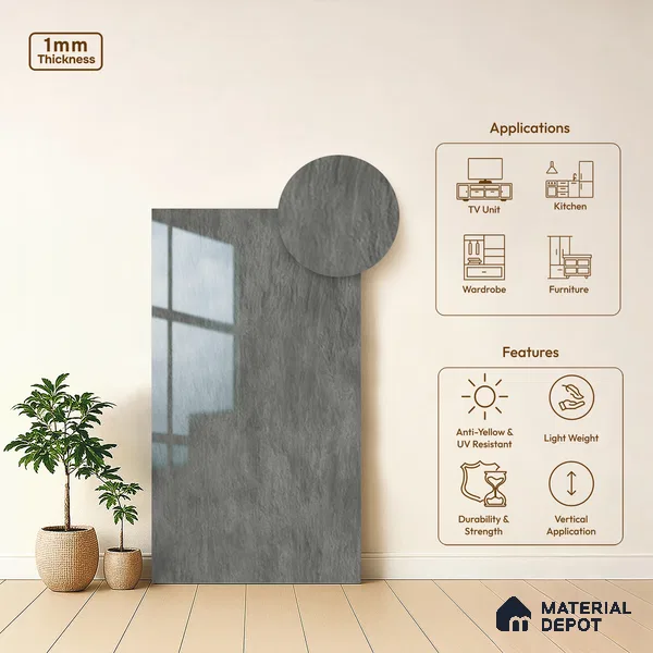 Stone Look LM 01702 Glossy Carrara 8 ft x 4 ft High Gloss Finish Decorative Laminate - 1 mm | Suitable for TV Unit, Wardrobe, Kitchen Cabinets