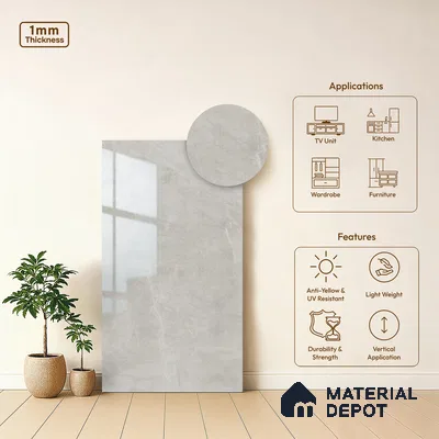 Marble Look LM 01706 Dull Calacatta 8 ft x 4 ft High Gloss Finish Decorative Laminate - 1 mm | Suitable for TV Unit, Wardrobe, Kitchen Cabinets