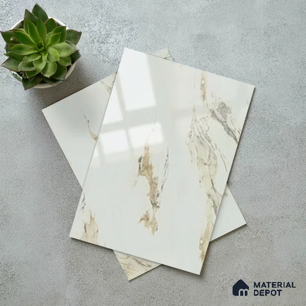 Marble Look LM 01703 Creamy Venetino 8 ft x 4 ft High Gloss Finish Decorative Laminate - 1 mm | Suitable for TV Unit, Wardrobe, Kitchen Cabinets