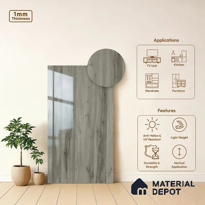 Wooden Look LM 01711 Spanish Nyatoh 8 ft x 4 ft High Gloss Finish Decorative Laminate - 1 mm | Suitable for TV Unit, Wardrobe, Kitchen Cabinets