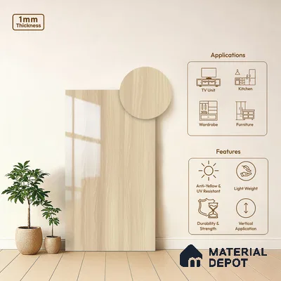 Wooden Look LM 01713 Soft Spruce 8 ft x 4 ft High Gloss Finish Decorative Laminate - 1 mm | Suitable for TV Unit, Wardrobe, Kitchen Cabinets