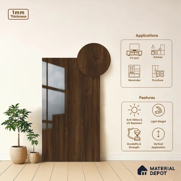Wooden Look LM 15570 Darro Oak Granada 8 ft x 4 ft High Gloss Finish Decorative Laminate - 1 mm | Suitable for TV Unit, Wardrobe, Kitchen Cabinets