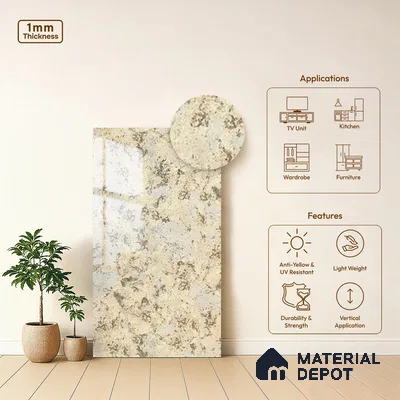 Marble Look LM 15500 Onyx Stone 8 ft x 4 ft High Gloss Finish Decorative Laminate - 1 mm | Suitable for TV Unit, Wardrobe, Kitchen Cabinets
