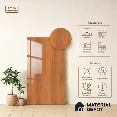 Wooden Look LM 15571 Varnished Bois 8 ft x 4 ft High Gloss Finish Decorative Laminate - 1 mm | Suitable for TV Unit, Wardrobe, Kitchen Cabinets