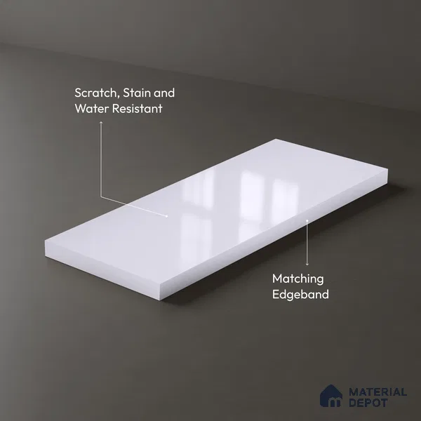 Pure White Solid Colors Look LM 01720 White 8 ft x 4 ft High Gloss Finish Decorative Laminate - 1 mm | Suitable for Living Room, Kitchen, Office