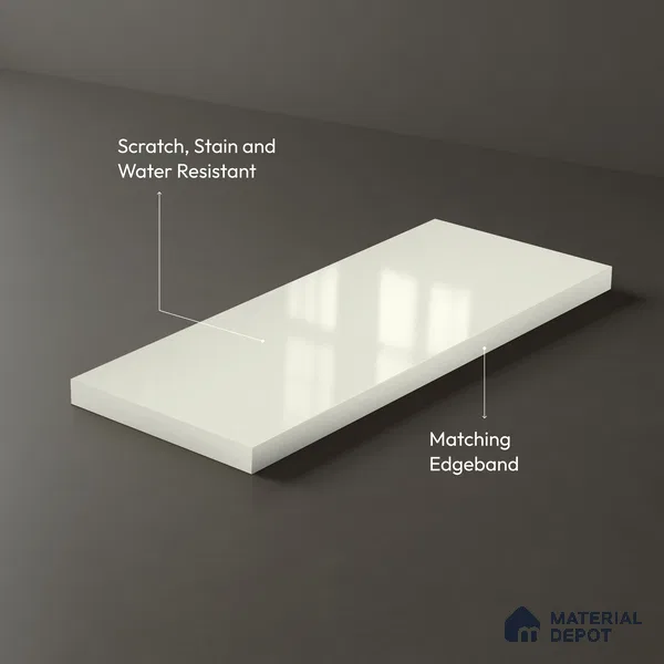 Solid Colors Look LM 01721 Off White 8 ft x 4 ft High Gloss Finish Decorative Laminate - 1 mm | Suitable for Living Room, Kitchen, Office