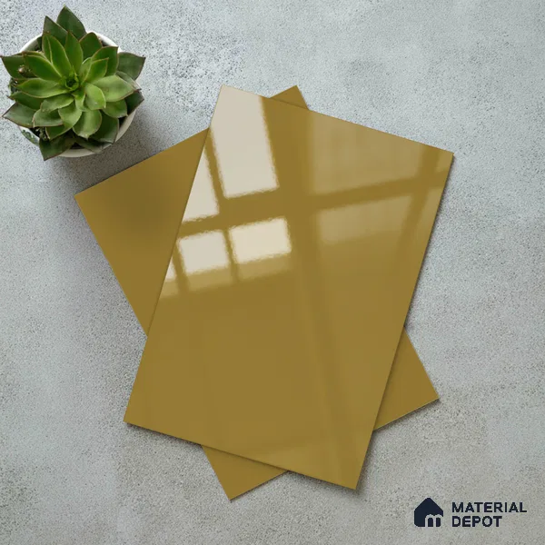 Solid Colors Look LM 01620 Plush Yellow 8 ft x 4 ft High Gloss Finish Decorative Laminate - 1 mm | Suitable for Living Room, Kitchen, Office