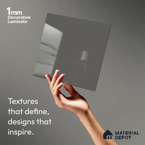 Solid Colors Look LM 01734 Storm Grey 8 ft x 4 ft High Gloss Finish Decorative Laminate - 1 mm | Suitable for Living Room, Kitchen, Office