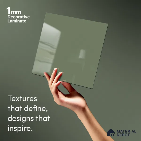 Sage Green Solid Colors Look LM 15564 Fornum & Mason 8 ft x 4 ft High Gloss Finish Decorative Laminate - 1 mm | Suitable for Living Room, Kitchen, Office
