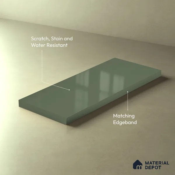 Sage Green Solid Colors Look LM 15564 Fornum & Mason 8 ft x 4 ft High Gloss Finish Decorative Laminate - 1 mm | Suitable for Living Room, Kitchen, Office