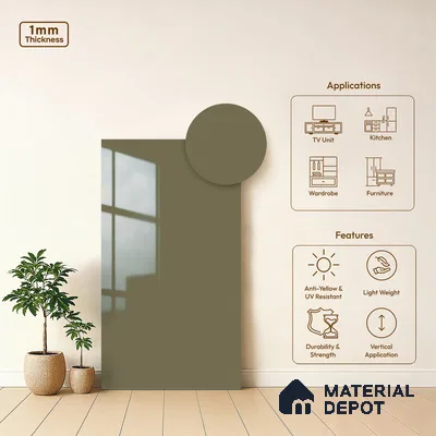 Solid Colors Look LM 01728 Mellow Brown 8 ft x 4 ft High Gloss Finish Decorative Laminate - 1 mm | Suitable for Living Room, Kitchen, Office
