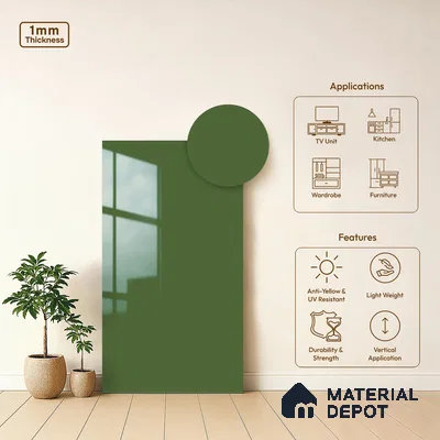 Solid Colors Look LM 01733 Parrot Green 8 ft x 4 ft High Gloss Finish Decorative Laminate - 1 mm | Suitable for Living Room, Kitchen, Office