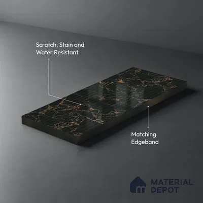 Black Marble Look LM 02787 Rojo Levante 8 ft x 4 ft Glassious Flute Finish Decorative Laminate - 1 mm | Suitable for TV Unit, Wardrobe, Kitchen Cabinets
