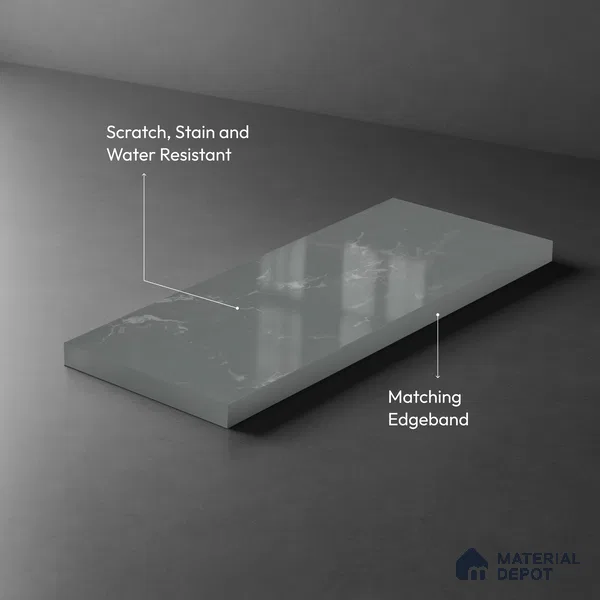 Grey Marble Look LM 02797 Grey Panda Marble 8 ft x 4 ft Mirror Glossy Finish Decorative Laminate - 1 mm | Suitable for TV Unit, Wardrobe, Kitchen Cabinets