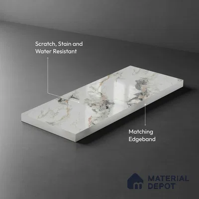 White Marble Look LM 02800 Safroni Marble 8 ft x 4 ft Mirror Glossy Finish Decorative Laminate - 1 mm | Suitable for TV Unit, Wardrobe, Kitchen Cabinets
