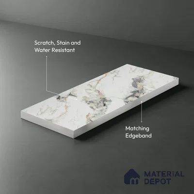 White Marble Look LM 02801 Safroni Marble 8 ft x 4 ft Zero Soft Matt Finish Decorative Laminate - 1 mm | Suitable for TV Unit, Wardrobe, Kitchen Cabinets