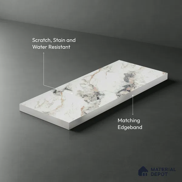 White Marble Look LM 02801 Safroni Marble 8 ft x 4 ft Zero Soft Matt Finish Decorative Laminate - 1 mm | Suitable for TV Unit, Wardrobe, Kitchen Cabinets